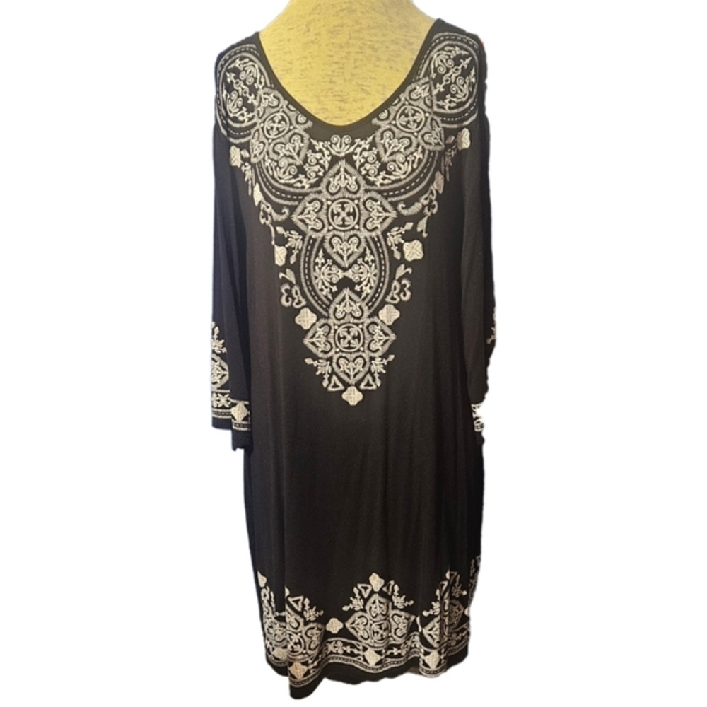 HEIMISH USA Black Sheath Dress with Bateau Neckline and Embellished Sleeves